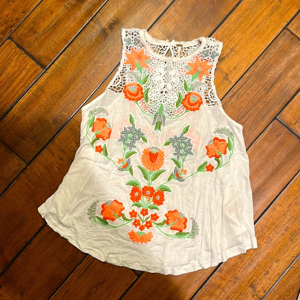 Free People Embroidered Tank Top Size S